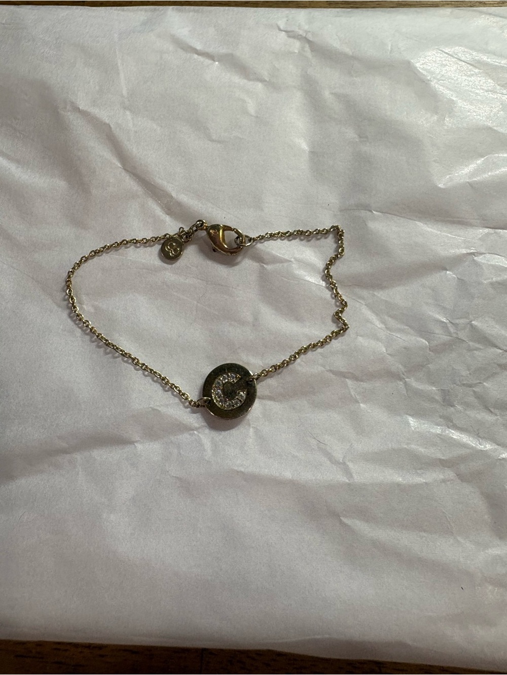 Gorjana Gold tone “C” Pendant Bracelet with Pave Accent